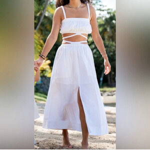 NWOT Jonathan Simkhai STANDARD Clay Washed Linen Ruched Crop Top White